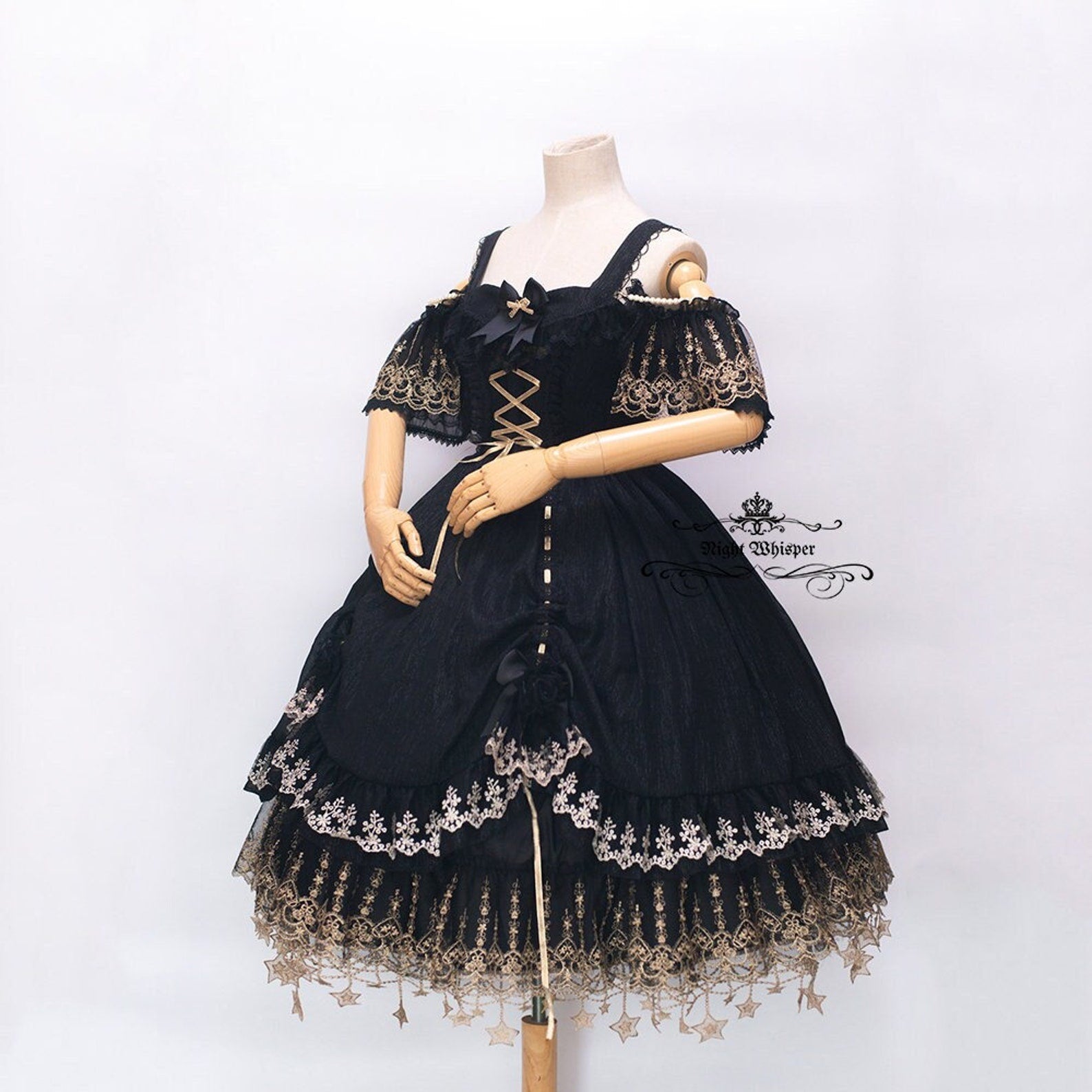 Star Lace Gold x Black Fantasy Dress – Night Whisper Design