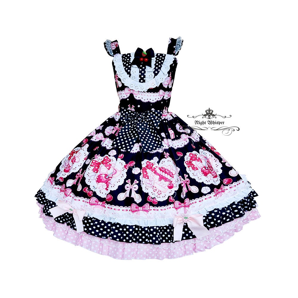 Sweet Cherry Dress- Black x Pink