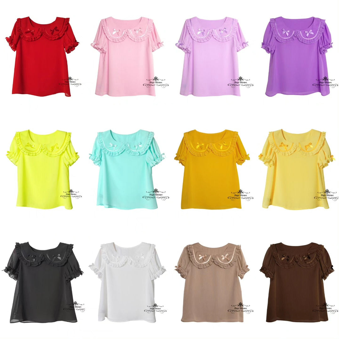Peter Pan Collar Short Sleeve Blouse