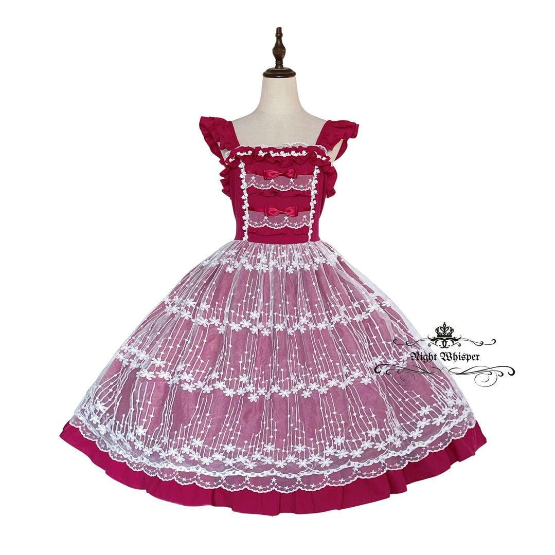 Pure Cotton Elegant Lace JSK - Red+White