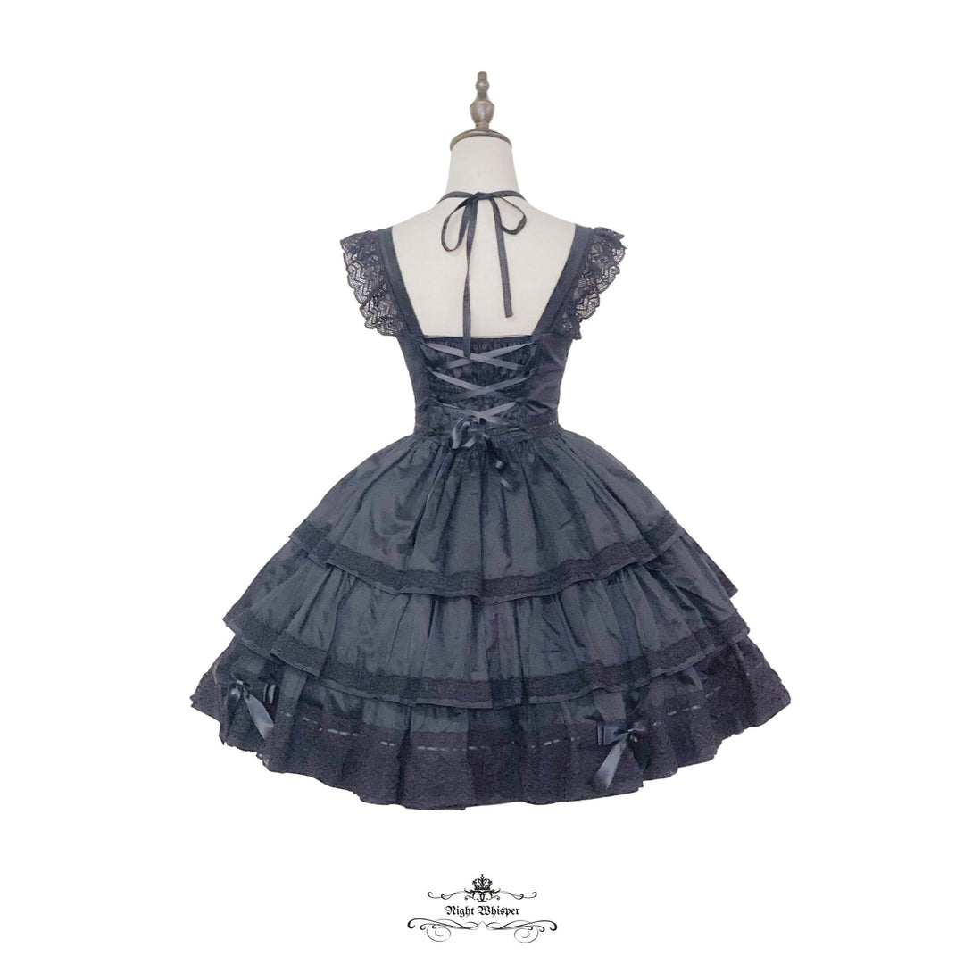3 Tier All Black Classic Lolita Dress (with pockets)