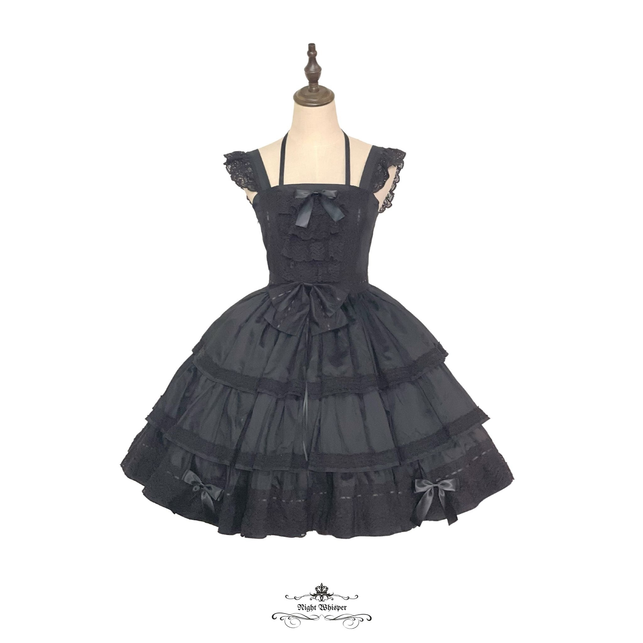 3 Tier All Black Classic Lolita Dress (with pockets) Night Whisper Design 3 Tier All Black Classic Lolita Dress (with pockets) Night Whisper Design