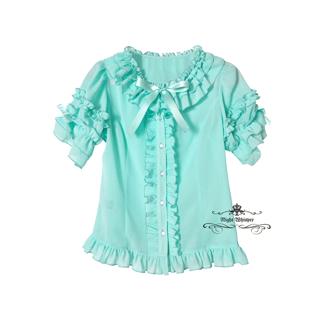 Button Down Chiffon Light Blouse - Yellow