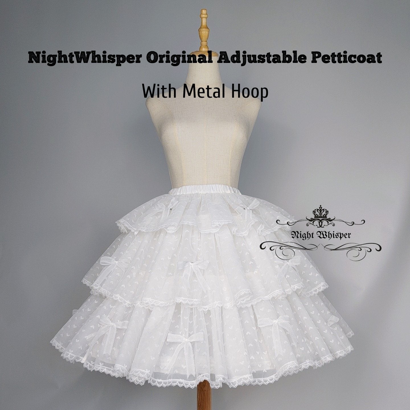 In Stock, Puffy Cloud Adjustable Hoop Skirt Petticoat, adjust Length AND Hoop Size- Night Whisper Original