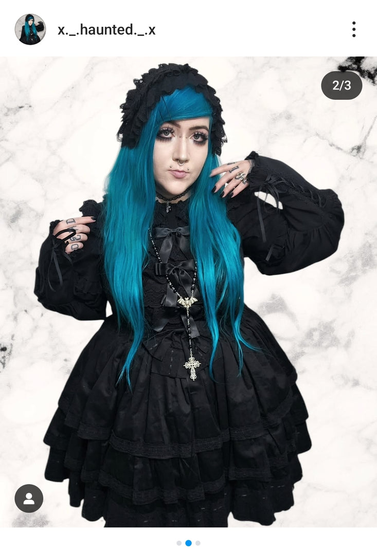 3 Tier All Black Classic Lolita Dress (with pockets)