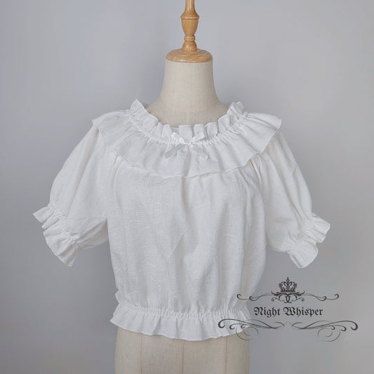 Plus Size Crop Top, Cotton Top, Plus Size Lolita Blouse- White