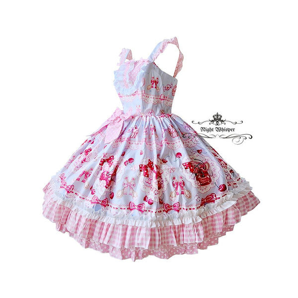 Sweet Cherry Dress- Light Blue x Pink (with Pockets)