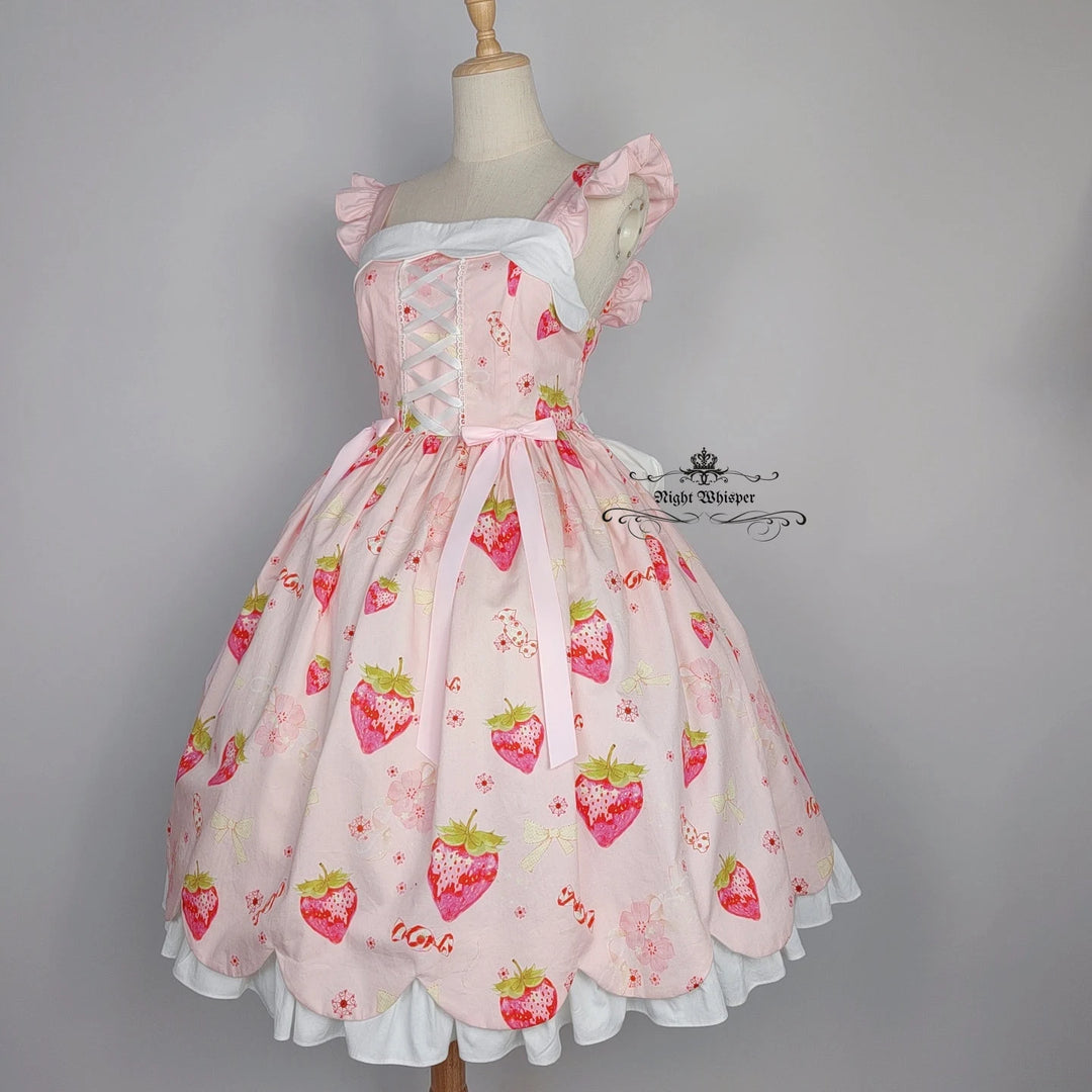 Limited Stock, Sakura Strawberry Cotton Version, Night Whisper Lolita Original Design, Plus Size Lolita, Kawaii Dress, Alternative Fashion