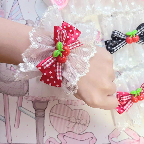 Cherry Lace Wrist Cuffs (a pair)