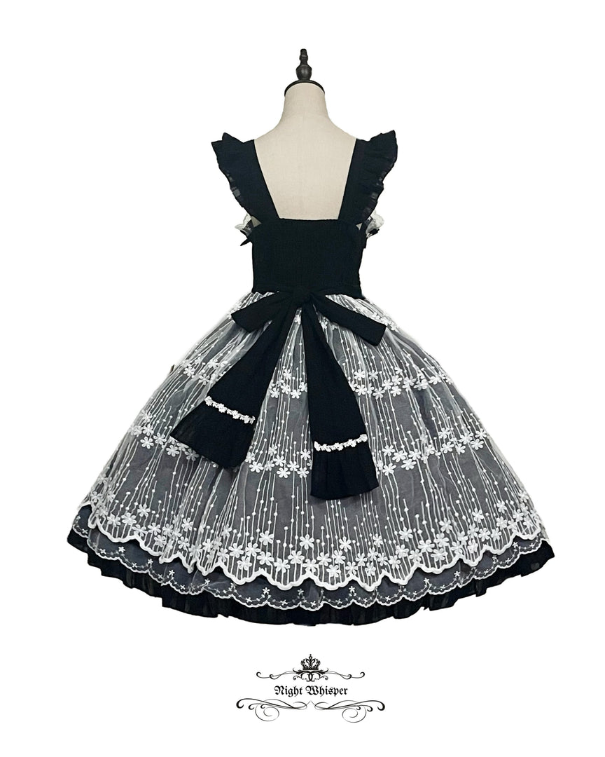 Pure Cotton Elegant Lace Dress (Black+White)