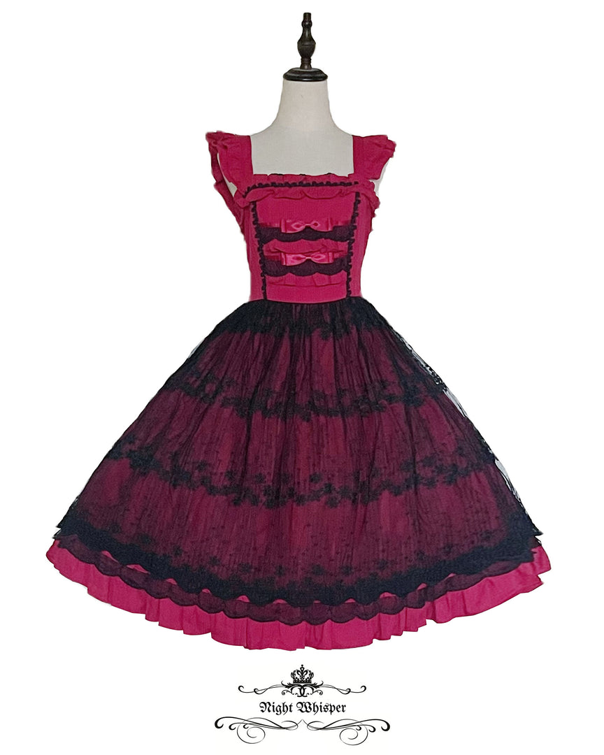 Pure Cotton Elegant Lace Dress (Red+Black)