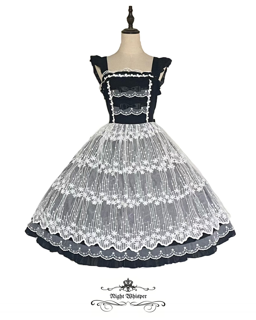 Pure Cotton Elegant Lace Dress (Black+White)