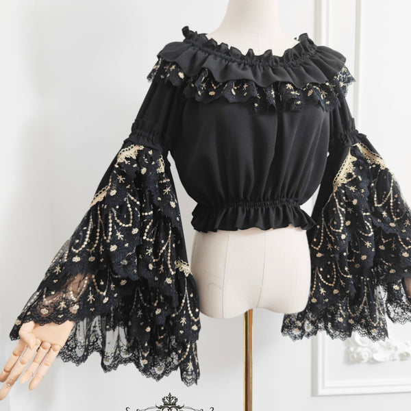 Pre-Order, Princess Sleeve Blouse (Black x Gold)